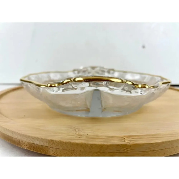 VTG Cambridge Divided Handled Relish Glass Dish Wildflower Clear Gold Trim - Picture 8 of 10